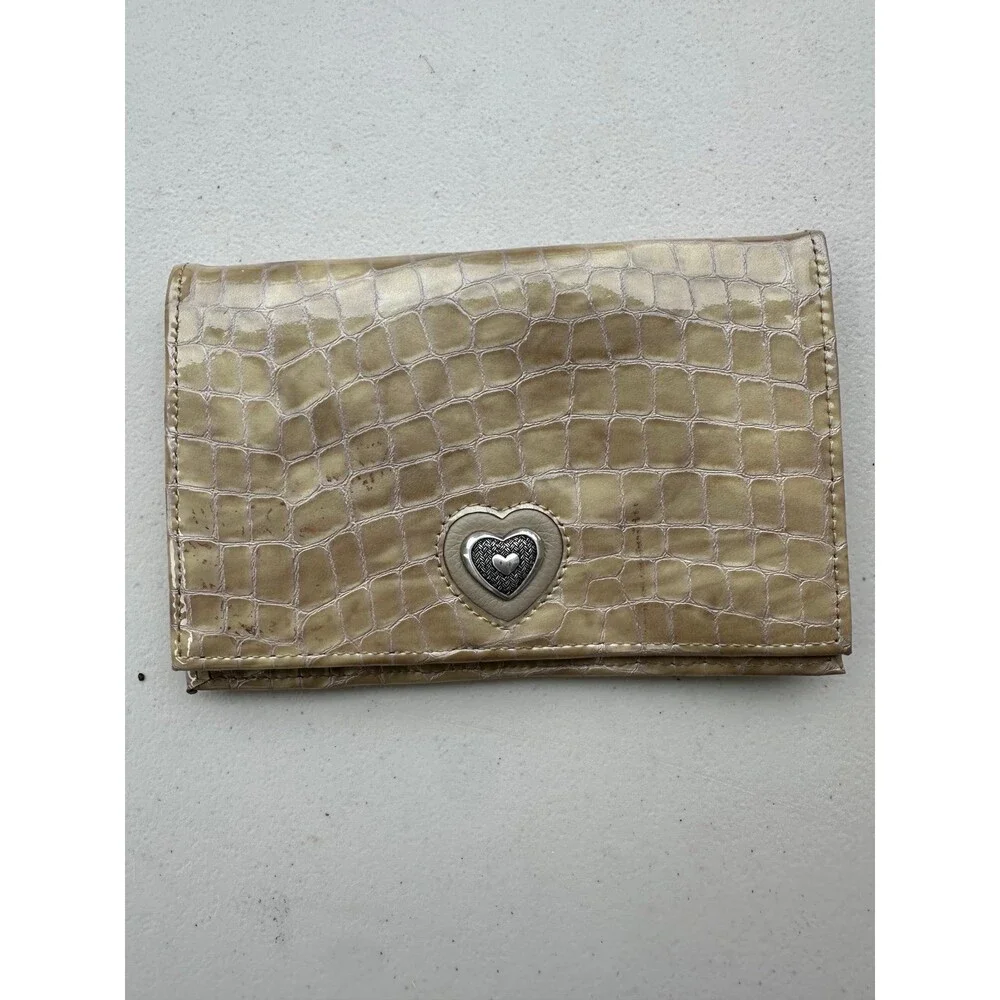Brighton Bellissimo Heart Glossy Crocodile Embossed Leather Folio Wallet